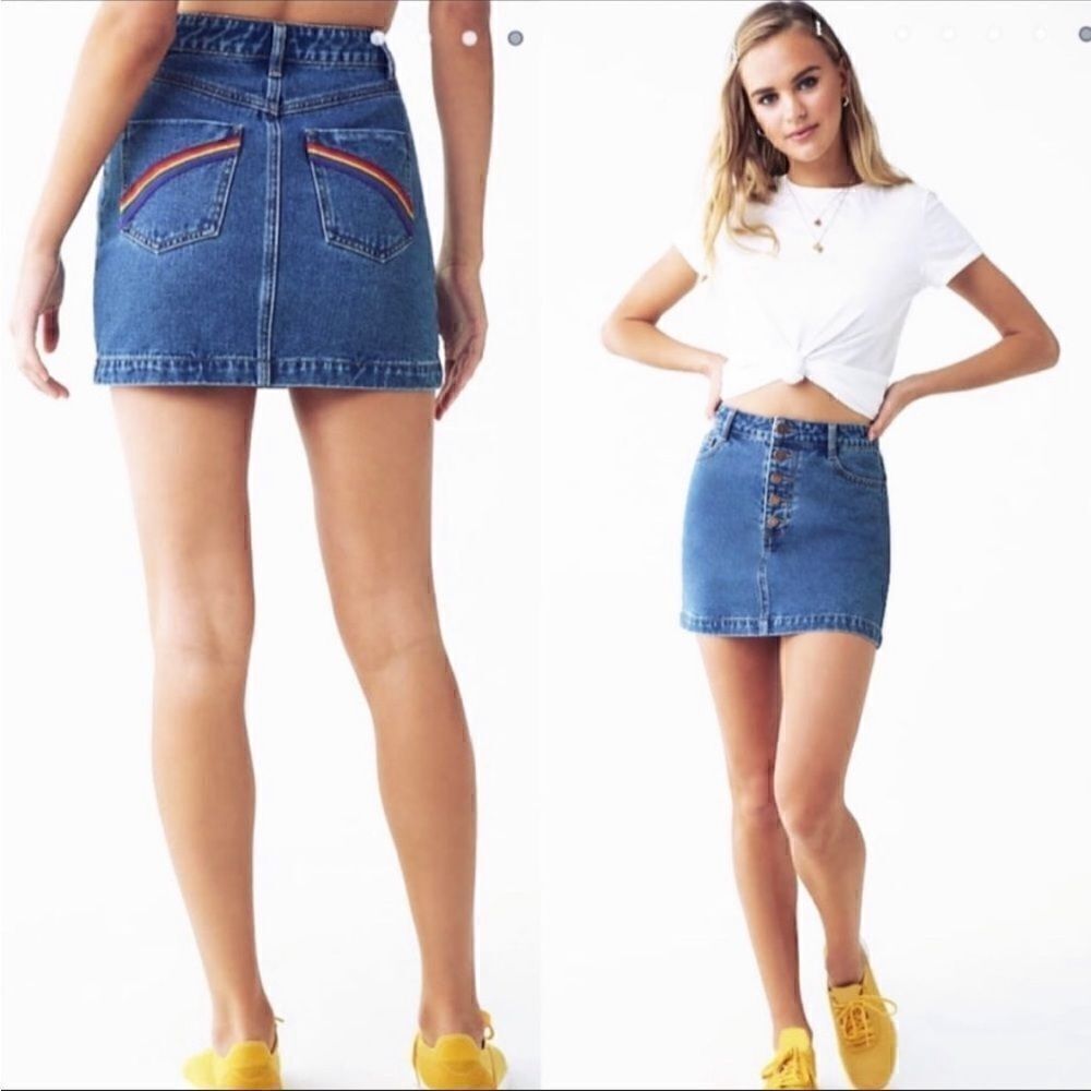 Forever 21 Denim Mini Rainbow Pocket Skirt